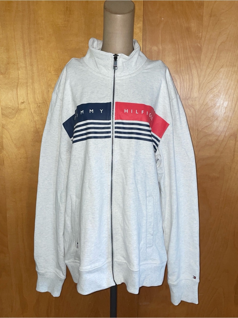 Tommy Hilfiger White Full‑Zip Jacket with Navy & Red Panels